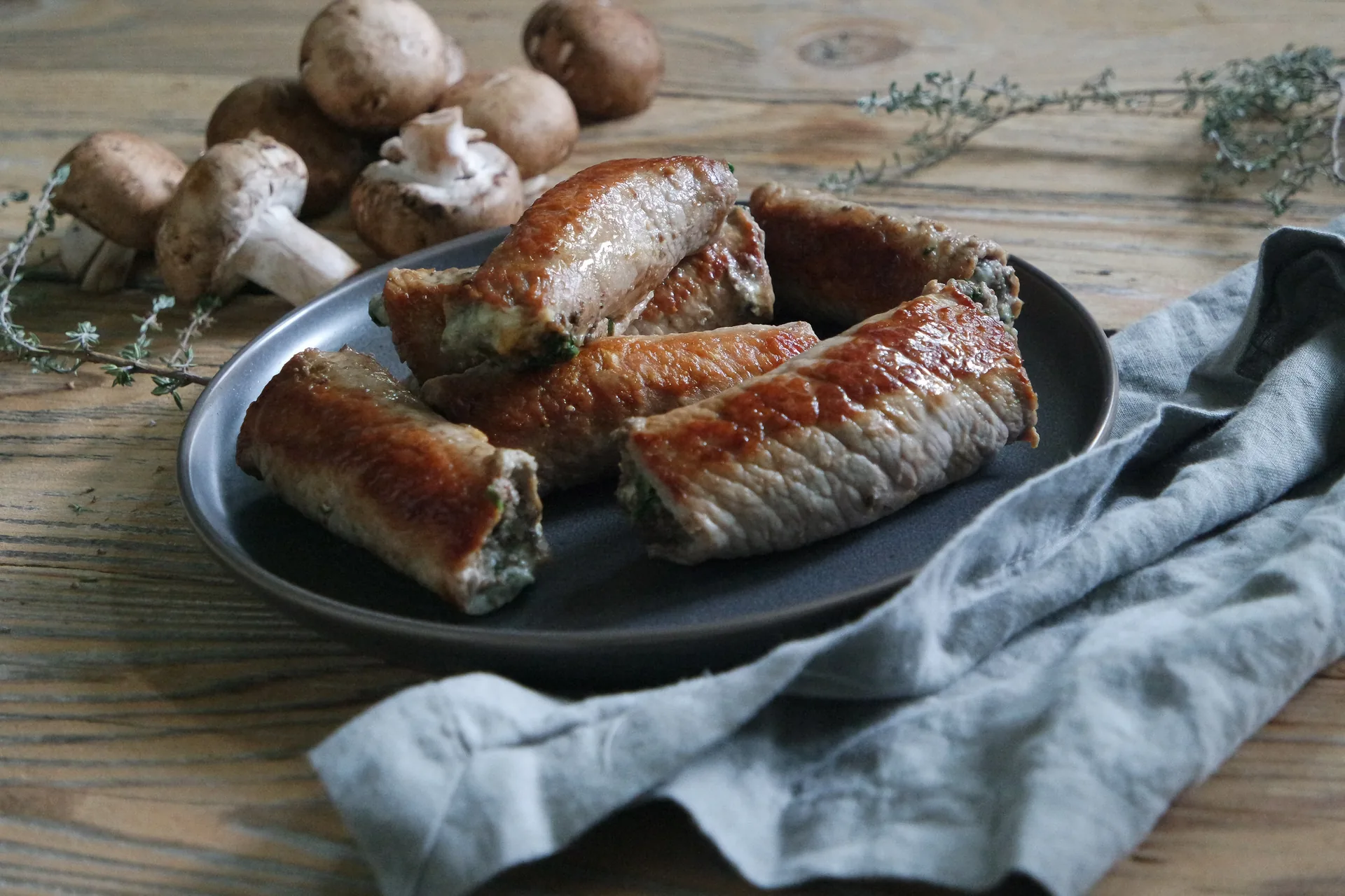 Stuffed Veal Wraps with Mushrooms and Blue Cheese background image