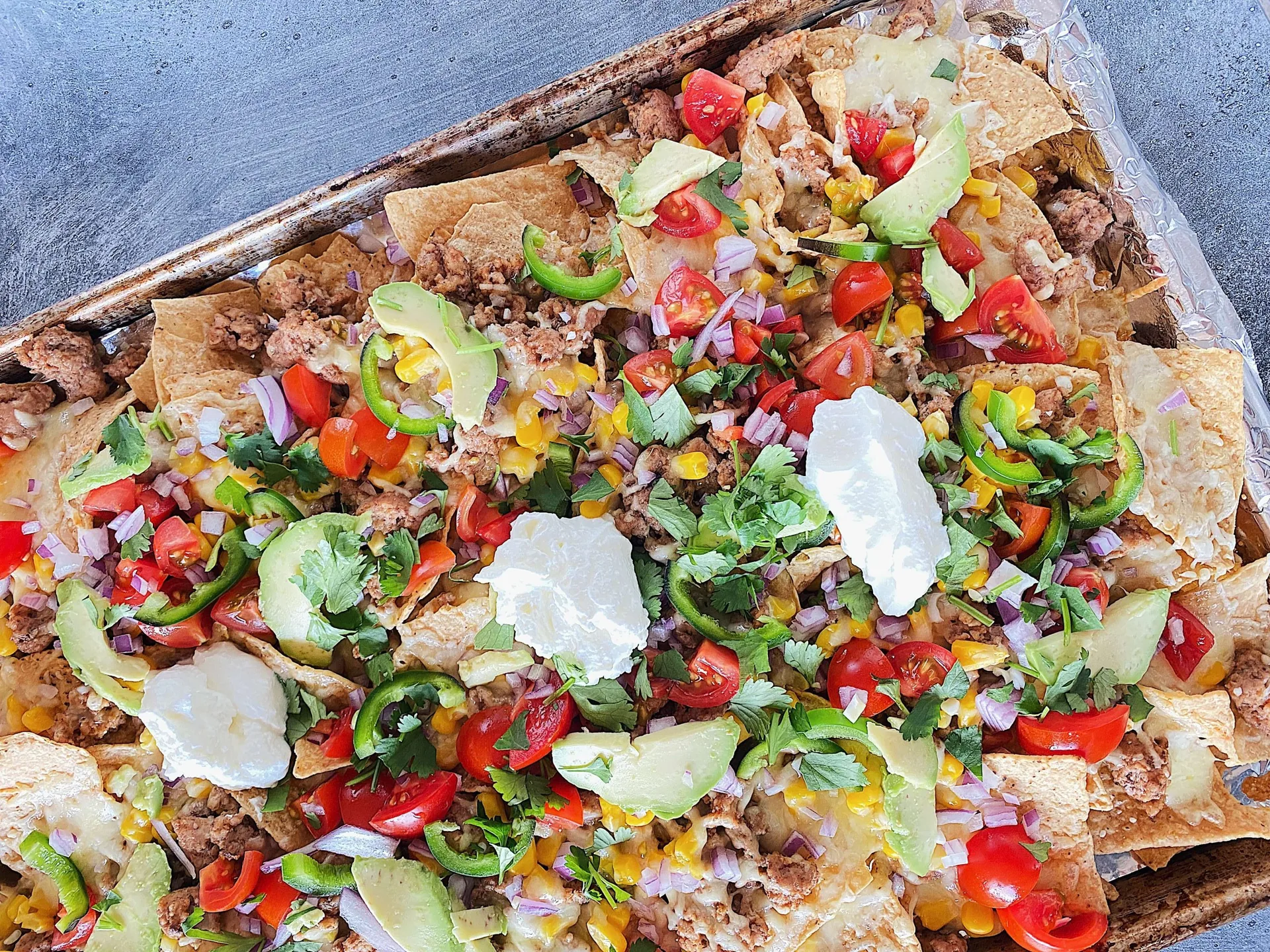 Sheet Pan Nachos with Veal background image