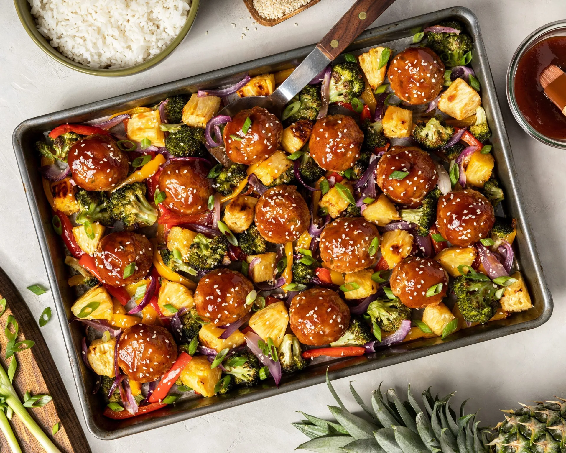 Sheet Pan Hawaiian Meatballs background image
