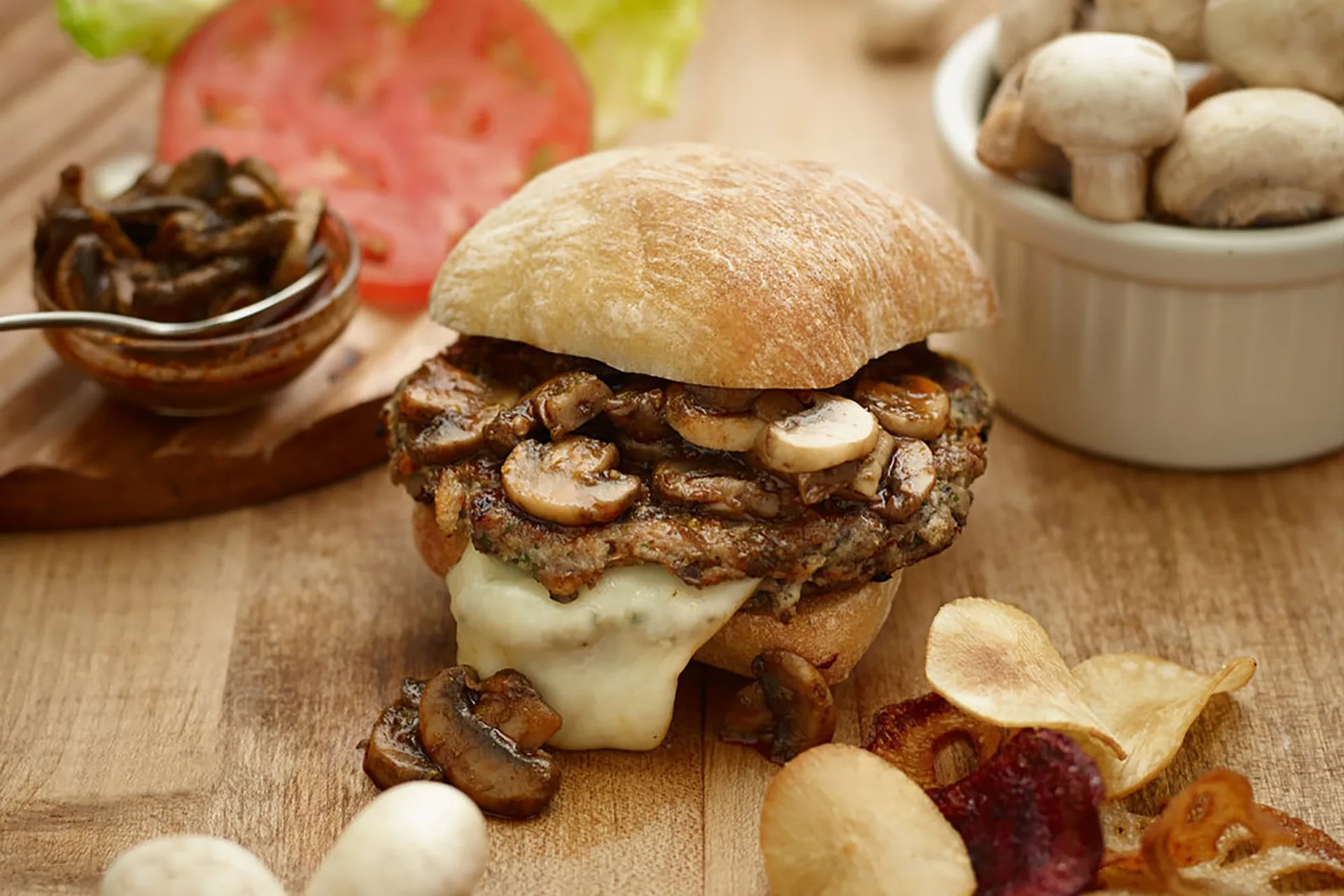 Muenster Stuffed Veal Mushroom Burger